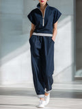 Women's Dark Blue Two-Piece Set – Sleeveless