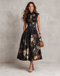 Women's Black Floral Midi Dress – Sleeveless | Theodosia