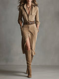 Women's Faux Suede Midi Dress - Soft Drape | Sofia
