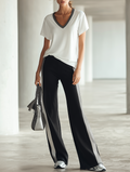 Women's White Two-Piece Set – V-Neck