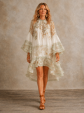 Women's Ivory Green Mini Dress – Round Neck | Mirabel