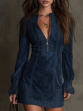 Women's Suede Mini Dress - Lace Trim | Debbie