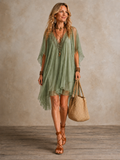 Women's Green Mini Dress – V-Neck | Odalys