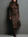 Women's Suede Midi Dress - High Neck | Ava