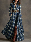 Women's Checked Shirt Dress - Belted Maxi | Scarlett