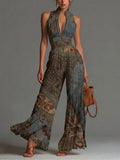 Women's Chiffon Jumpsuit - Bohemian Print, Wide Leg