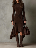 Women's Suede Midi Dress - Tie Waist, Asymmetric Hem | Isla