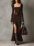 Women's Faux Leather Maxi Dress - Square Neck | Ainsley
