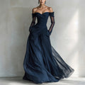 Women's Off-Shoulder Maxi Dress - Mesh, Pleated | Eleonora