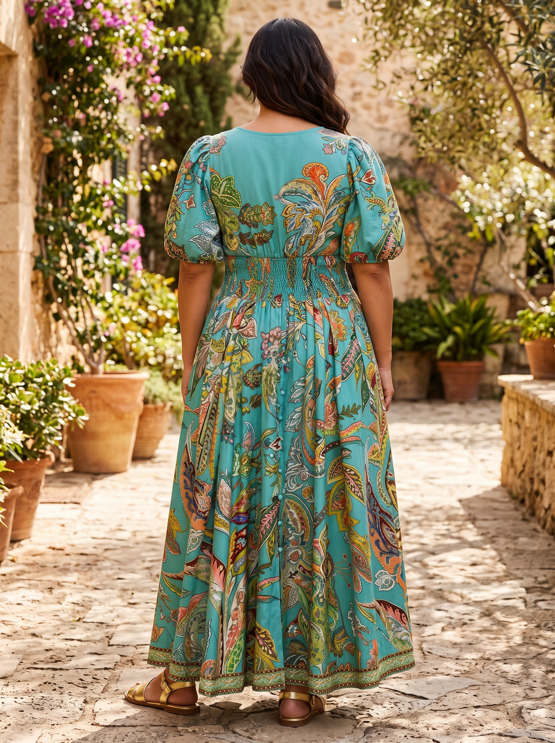 Paisley maxi dress back view