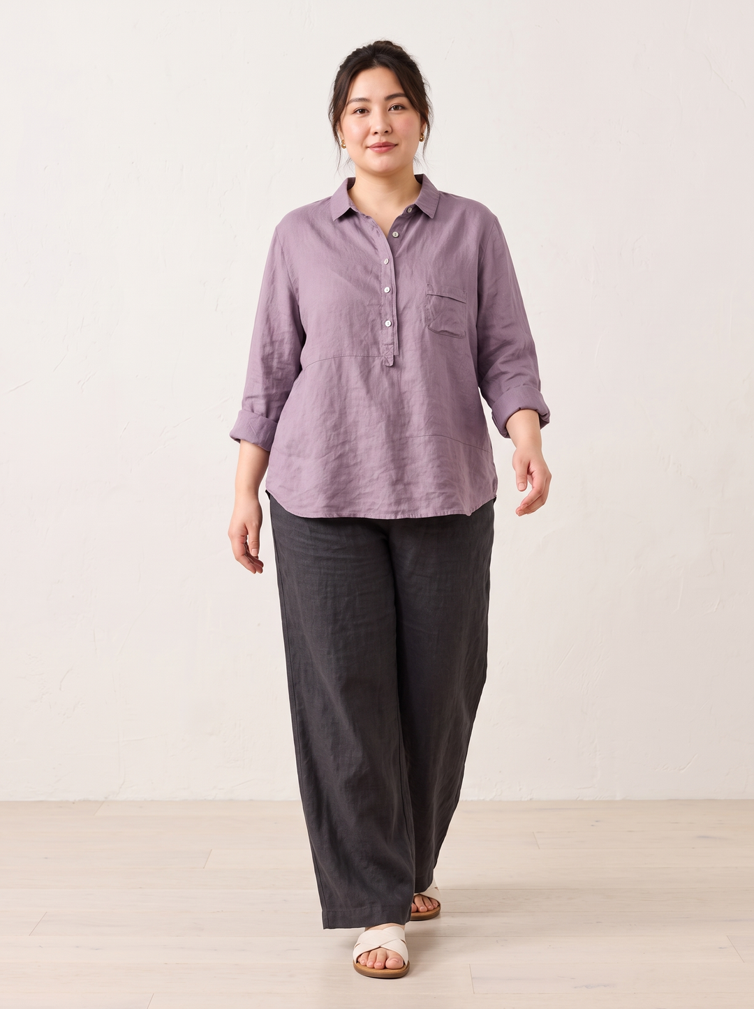 Purple linen popover shirt