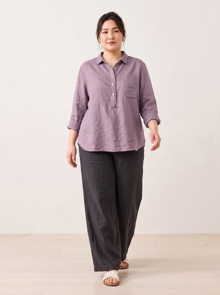 Purple linen popover shirt