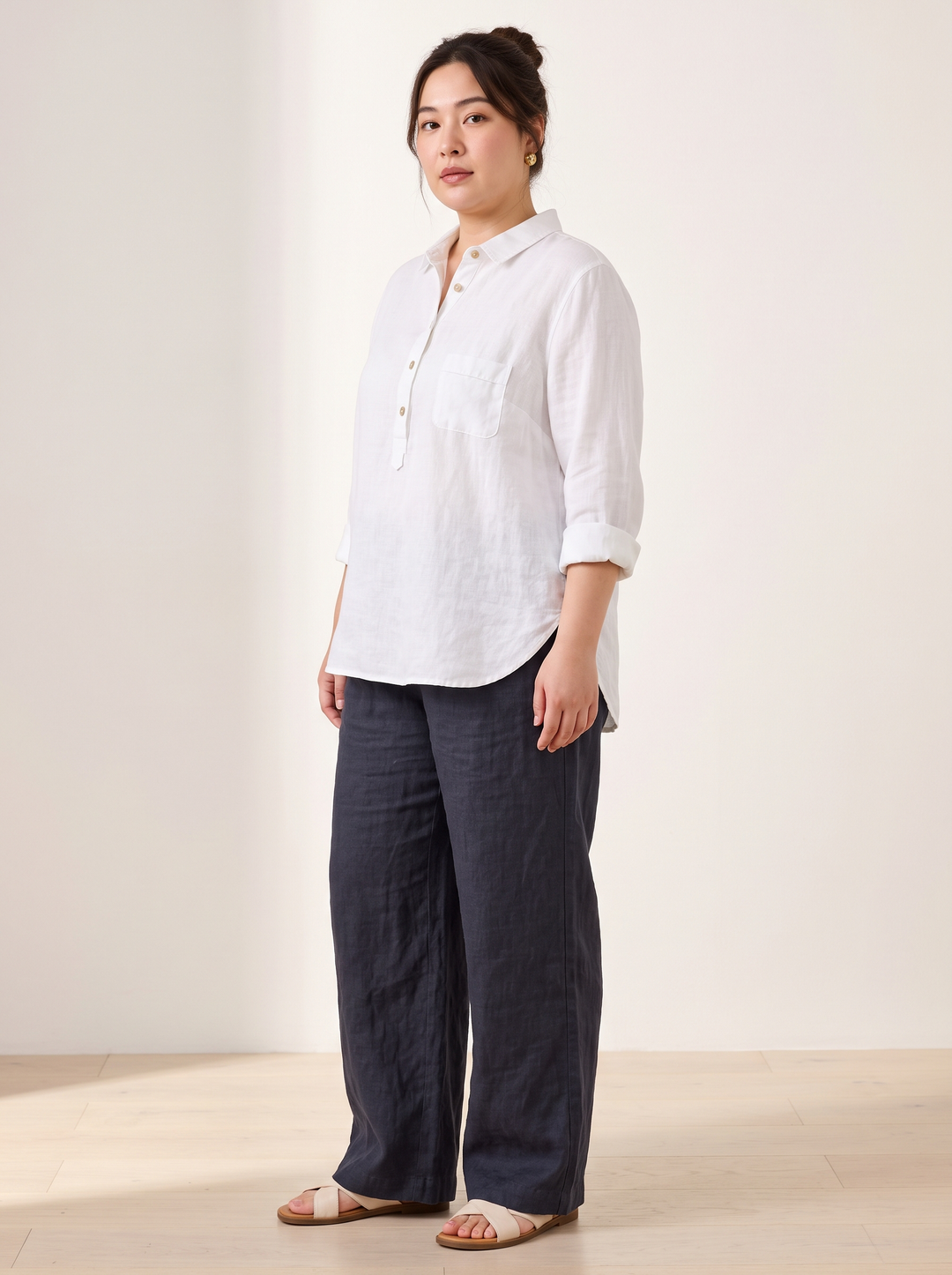 White linen popover shirt