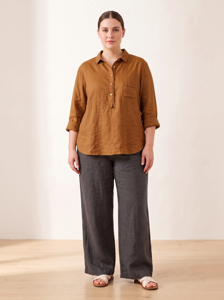 Rust brown linen popover shirt