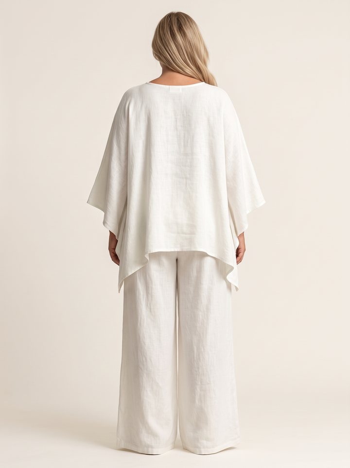 Layered cape top and wide leg set back view