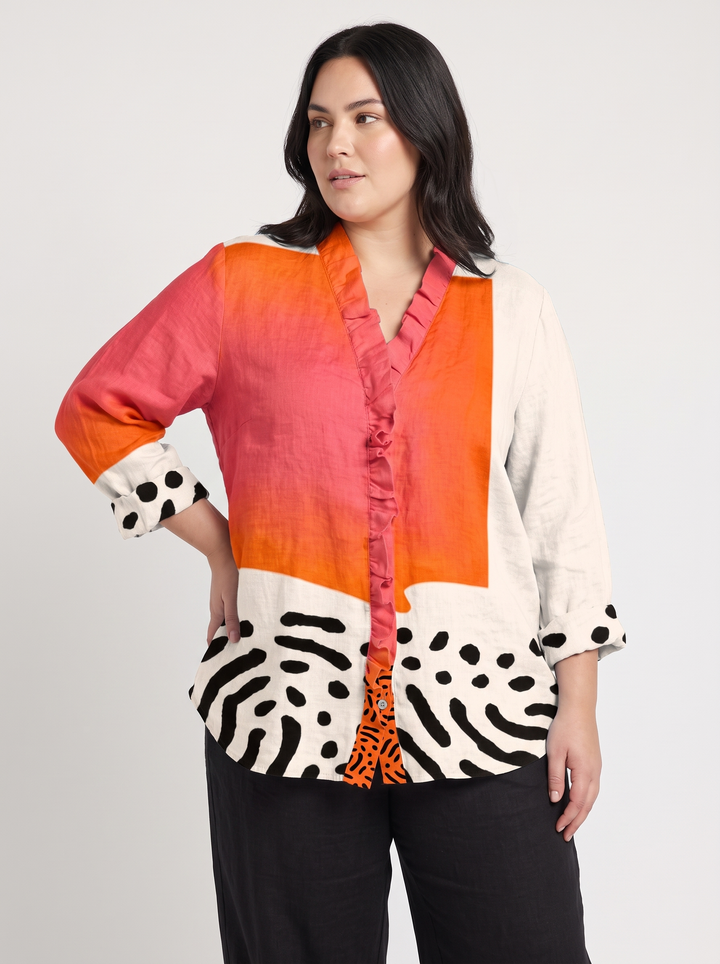 Colour block blouse three quarter view