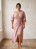 Women's Pink Maxi Dress – V-Neckline