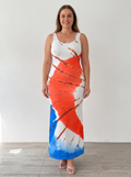 Women's Orange-red Tie-Dye Maxi Dress – Scoop Neck